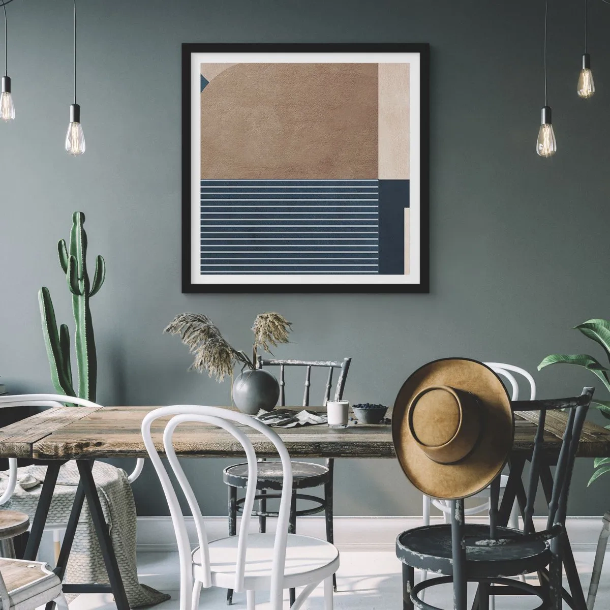 Affiche dans un cadre noir - Poster - Composition simple et en rondeur - 60x60 cm