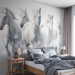 Papier Peint Photo Premium Sand - Magie blanche - Les chevaux, Animaux, Aquarelle - 100x70 cm