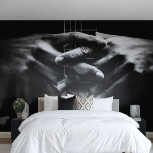 Papier Peint Photo Premium Sand - Mains en coupe sur un manche de guitare en noir et blanc - 100x70cm - Prière d'artiste - Décoration murale moderne pour le salon et la chambre ARTTOR