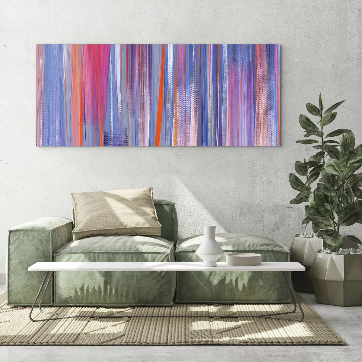 Impression sur verre - Image sur verre - Lignes verticales abstraites dans des tons de bleu et de rose - 120x50cm - Ascension - Décoration murale moderne pour le salon et la chambre ARTTOR