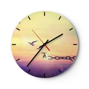 Horloge murale - Pendule murale - Oiseaux en arrière-plan d'un coucher de soleil avec une chaîne cassée - 30x30cm - La victoire de la liberté - Décoration murale moderne pour le salon, la cuisine et la chambre ARTTOR