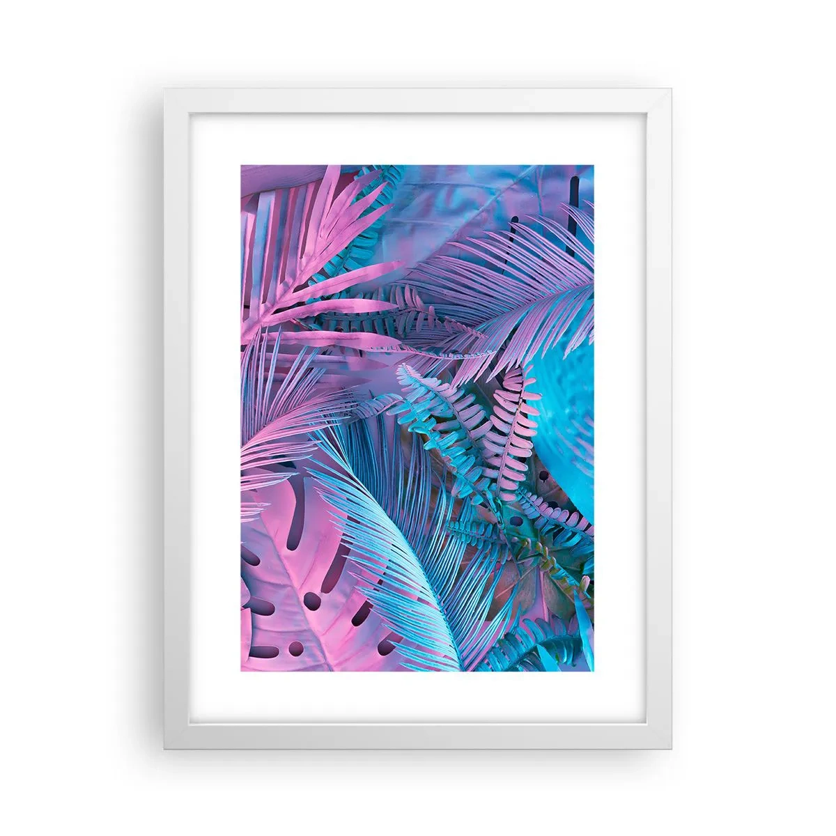 Affiche dans un cadre blanc - Poster - Les tropiques en rose et bleu - 30x40 cm