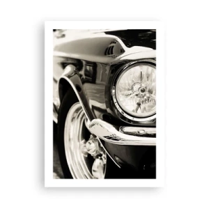 Affiche - Poster - Gros plan noir et blanc du phare d'une voiture classique. - 50x70cm - Brillance permanente - Décoration murale moderne pour le salon et la chambre ARTTOR