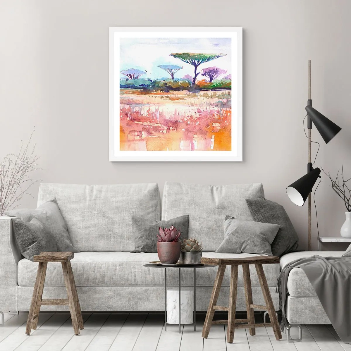 Affiche dans un cadre blanc - Poster - Couleurs de savane - 50x50 cm