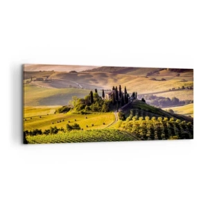 Impression sur toile - Image sur toile - Paysage toscan avec des vignes et une maison sur une colline - 120x50cm - Arcadie - le paysage toscan - Décoration murale moderne pour le salon et la chambre ARTTOR