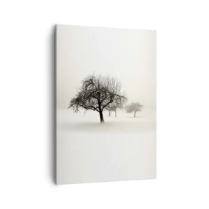 Impression sur toile - Image sur toile - Arbres dans un champ enneigé entouré de brouillard - 50x70cm - Un rêve hivernal - Décoration murale moderne pour le salon et la chambre ARTTOR
