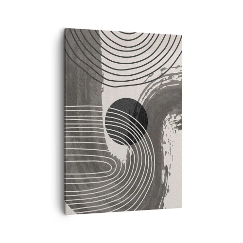 Impression sur toile - Image sur toile - Lignes géométriques et ovales dans des tons monochromes - 50x70cm - L'ovale gagne - Décoration murale moderne pour le salon et la chambre ARTTOR