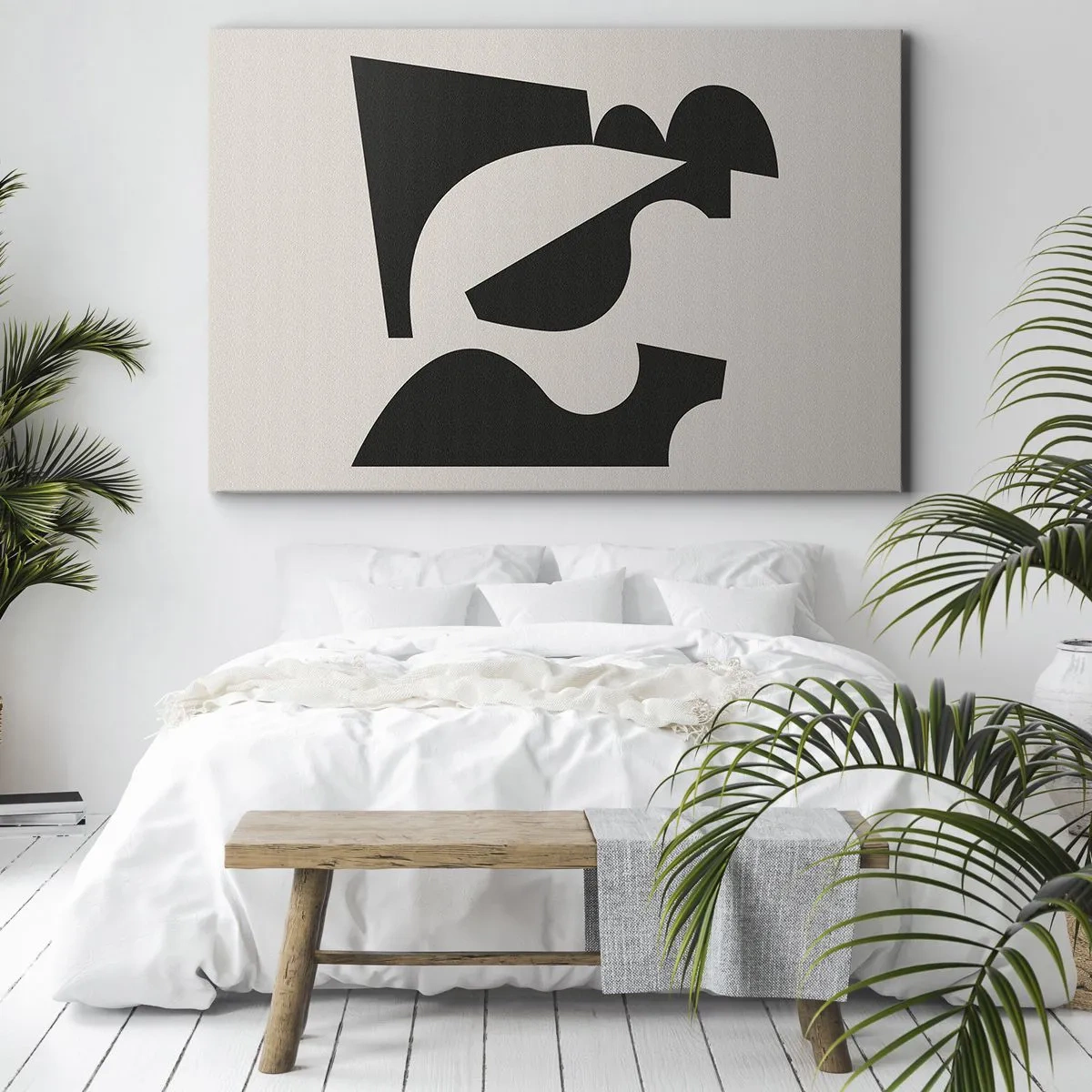Impression sur toile - Image sur toile - Composition géométrique abstraite en noir et blanc - 70x50cm - À monter soi-même - Décoration murale moderne pour le salon et la chambre ARTTOR