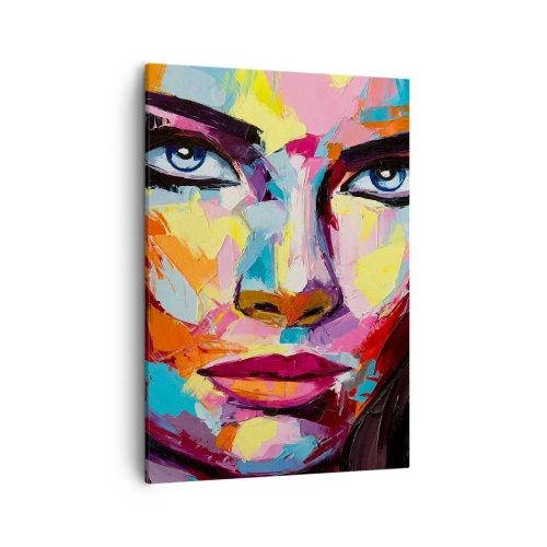 Impression sur toile - Image sur toile - Un portrait abstrait coloré d'une femme aux couleurs intenses. - 50x70cm - L'âme aussi est colorée - Décoration murale moderne pour le salon et la chambre ARTTOR