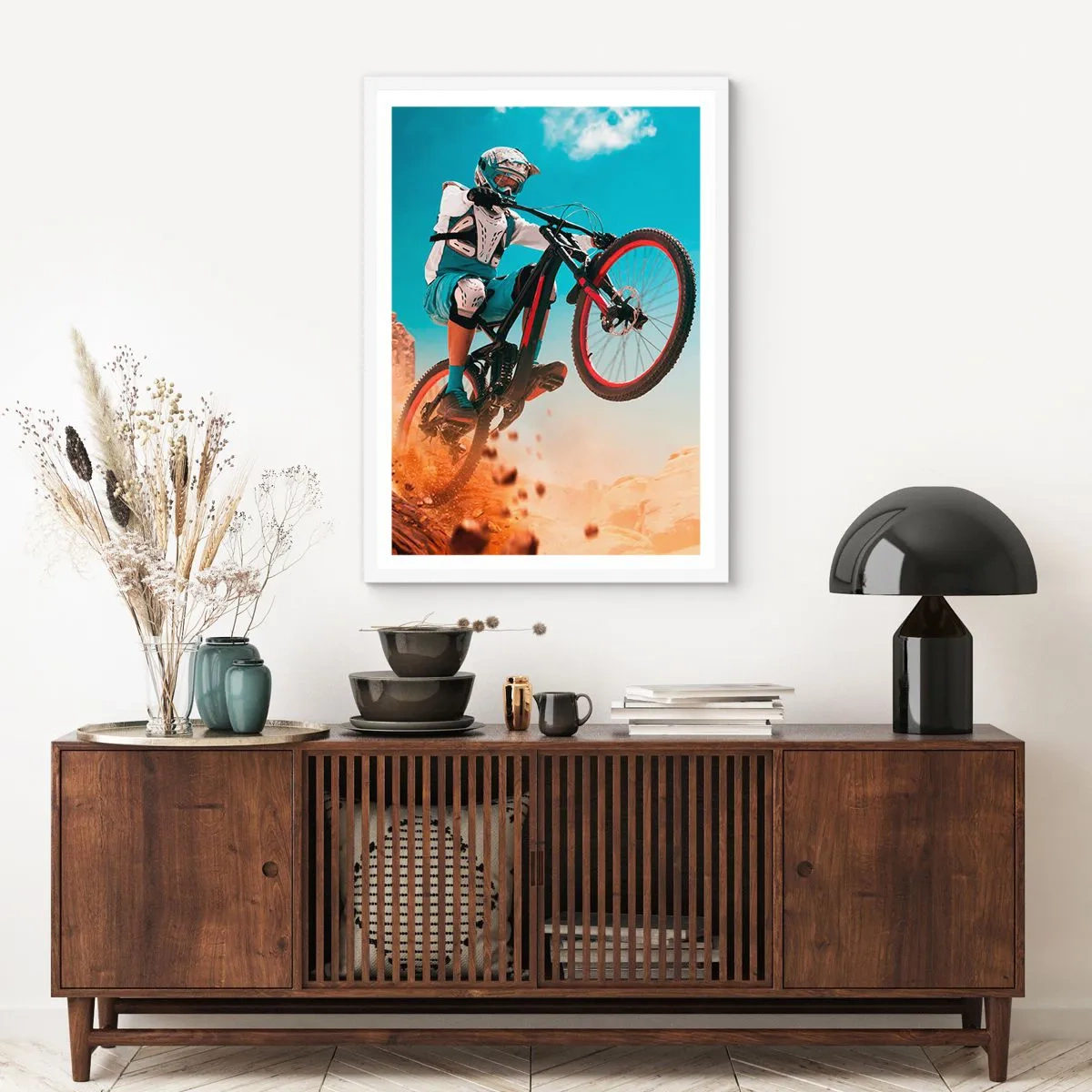 Affiche dans un cadre blanc - Poster - Démon de la folie du vélo - 50x70 cm