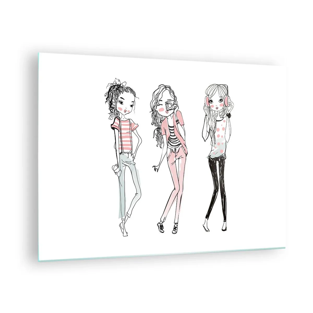 Impression sur verre - Image sur verre - Trois filles élégantes aux couleurs pastel - 70x50cm - On va s'amuser - Décoration murale moderne pour le salon et la chambre ARTTOR
