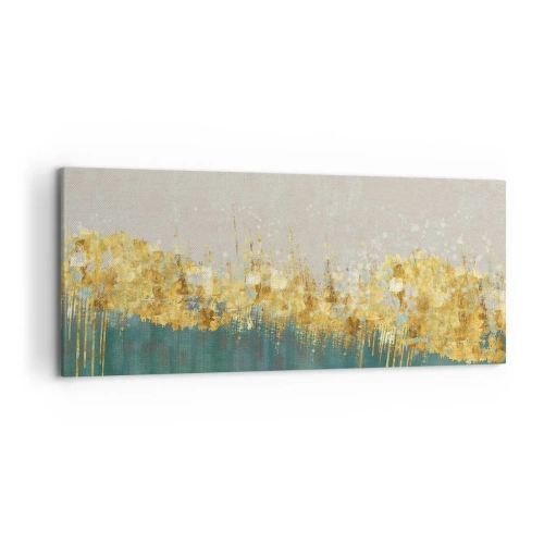 Impression sur toile - Image sur toile - Des accents dorés sur un fond vert-beige - 120x50cm - La frontière dorée - Décoration murale moderne pour le salon et la chambre ARTTOR