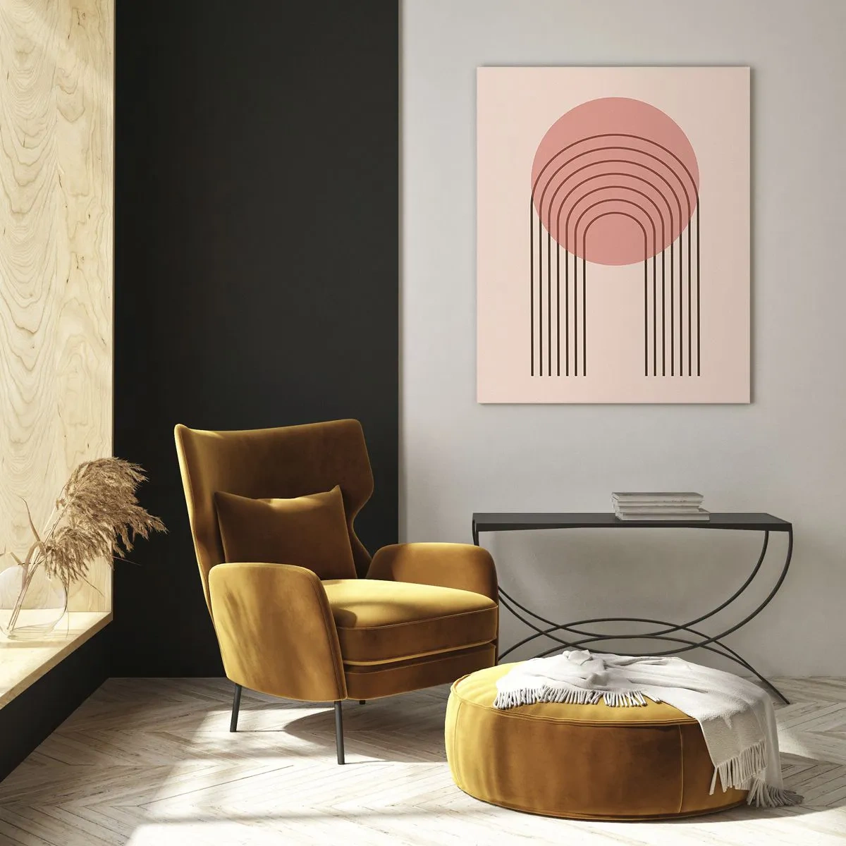 Impression sur verre - Image sur verre - Graphismes géométriques minimalistes dans des tons beiges - 50x70cm - Attraction irrésistible - Décoration murale moderne pour le salon et la chambre ARTTOR