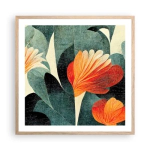 Affiche dans un chêne clair - Poster - La chaleur des tropiques et la fraîcheur de la verdure - 60x60 cm