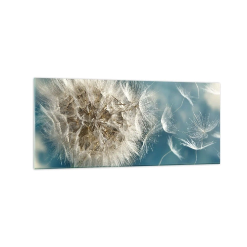 Impression sur verre - Image sur verre - Un pissenlit soufflé contre un ciel bleu - 120x50cm - souffle d'ange - Décoration murale moderne pour le salon et la chambre ARTTOR