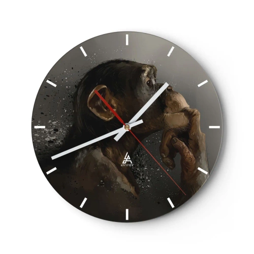 Horloge murale - Pendule murale - Un chimpanzé pensif sur un fond sombre - 30x30cm - Certainement un penseur - Décoration murale moderne pour le salon, la cuisine et la chambre ARTTOR