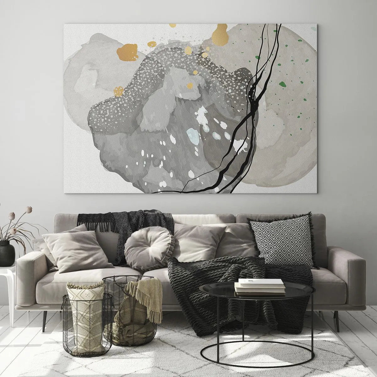 Impression sur verre - Image sur verre - Formes organiques et taches aux couleurs douces avec détails - 120x80cm - Composition organique - Décoration murale moderne pour le salon et la chambre ARTTOR