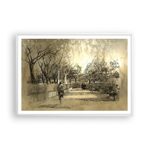 Affiche dans un cadre blanc - Poster - Un moment arrêté avec une plume - 100x70 cm