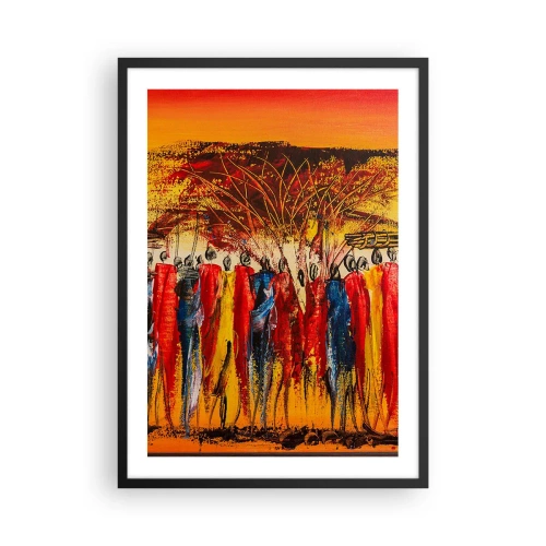 Affiche dans un cadre noir - Poster - Scène africaine abstraite aux couleurs vibrantes - 50x70cm - Là-bas, là-bas, ils vont là-bas - Décoration murale moderne pour le salon et la chambre ARTTOR