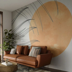 Papier Peint Photo Premium Sand - Un soleil orange avec des lignes ressemblant à de l'herbe dans le vent - 100x70cm - Toujours vers le soleil - Décoration murale moderne pour le salon et la chambre ARTTOR
