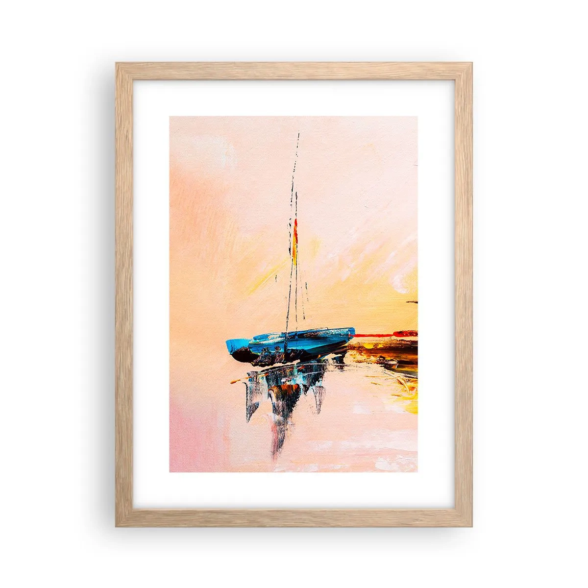 Affiche dans un chêne clair - Poster - Soirée à la marina - 30x40 cm