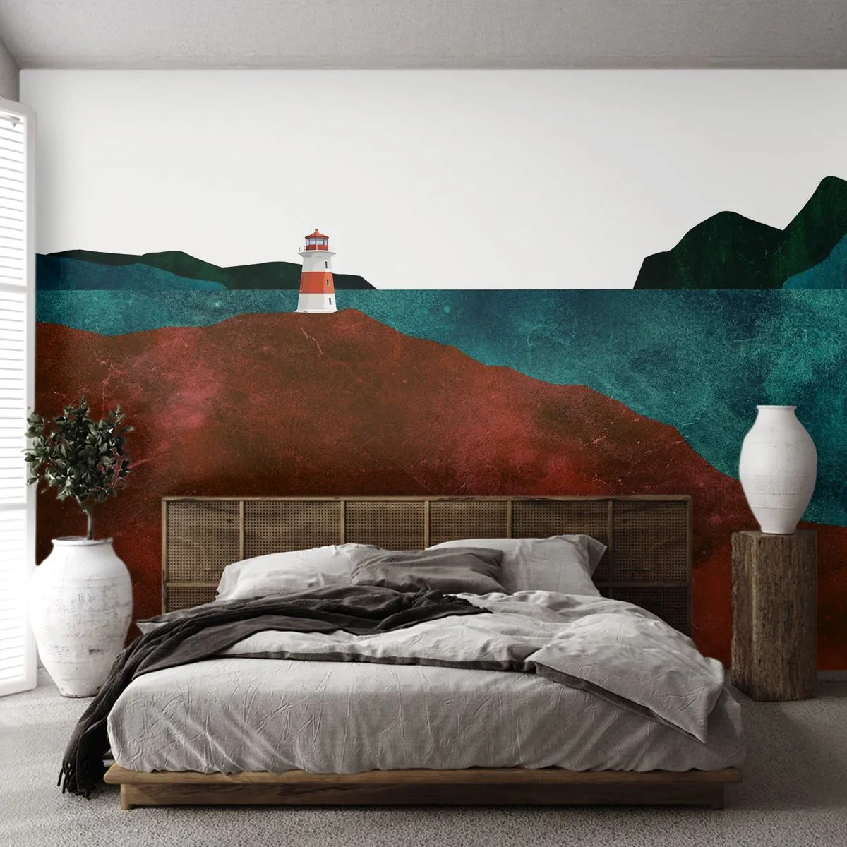 Papier Peint Photo Premium Sand - En regardant la mer - Phare, Moderne, Montagnes - 100x70 cm