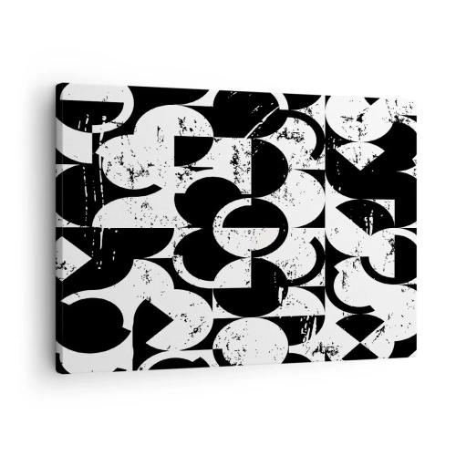 Impression sur toile - Image sur toile - Motif géométrique abstrait noir et blanc avec un effet vintage - 70x50cm - Le blanc est blanc et le noir est noir - Décoration murale moderne pour le salon et la chambre ARTTOR