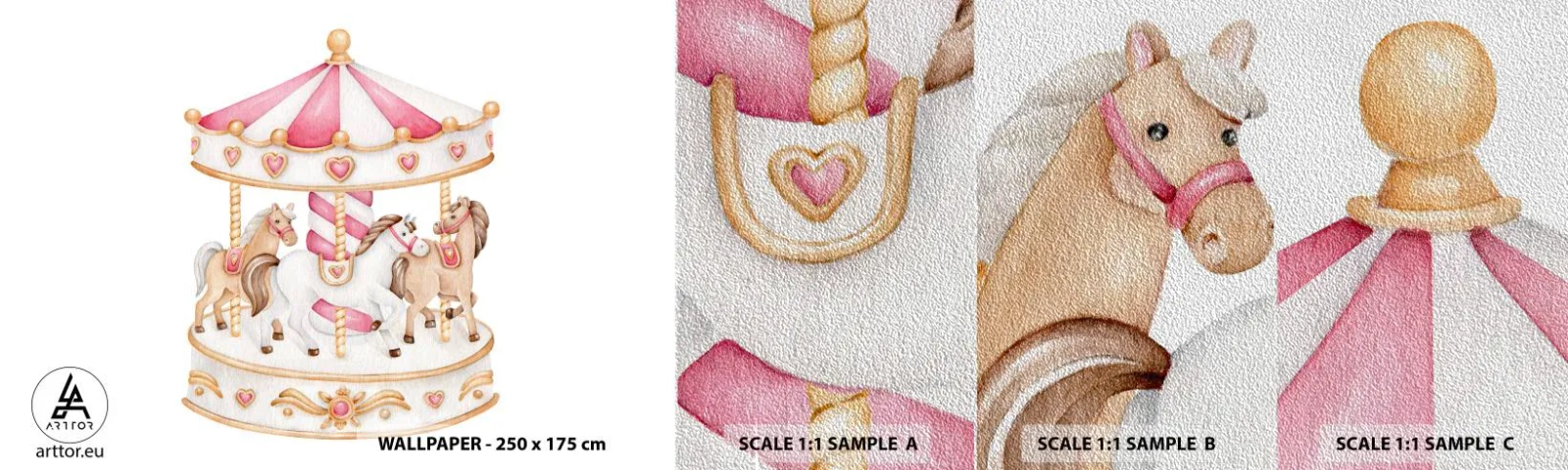 Échantillon de Papier Peint Premium Sand - Le doux monde de l'enfance - Manège, Fille, Les chevaux - 100x30 cm