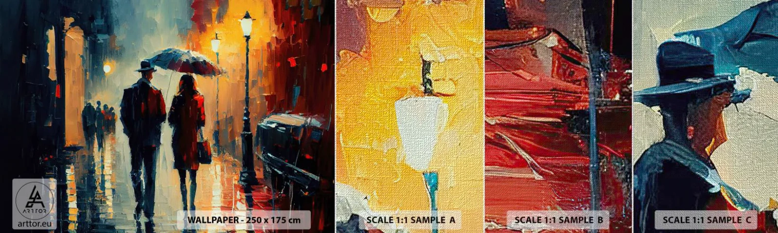 Échantillon de Papier Peint Premium Canvas - Histoire d'amour urbaine - le romantisme, Couple, Paysage - 100x30 cm