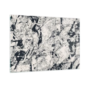 Impression sur verre - Image sur verre - Abstraction en noir et blanc avec des lignes et des textures dynamiques - 100x70cm - Interpénétration des contraires - Décoration murale moderne pour le salon et la chambre ARTTOR