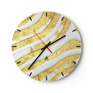 Horloge murale - Pendule murale - Vagues dorées et blanches dans une texture abstraite - 30x30cm - Composition en blanc et or - Décoration murale moderne pour le salon, la cuisine et la chambre ARTTOR