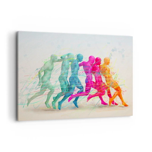 Impression sur toile - Image sur toile - Silhouettes colorées de coureurs en mouvement - 100x70cm - Harmonie du mouvement - Décoration murale moderne pour le salon et la chambre ARTTOR