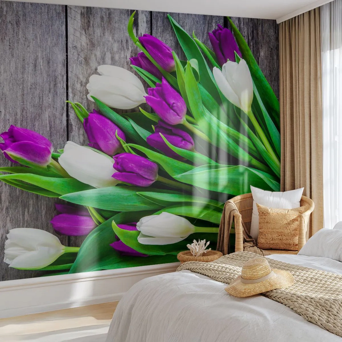 Papier Peint Photo Premium Canvas - Le jour des vacances de printemps - Fleurs, Tulipes, Bouquet de fleurs - 250x175 cm