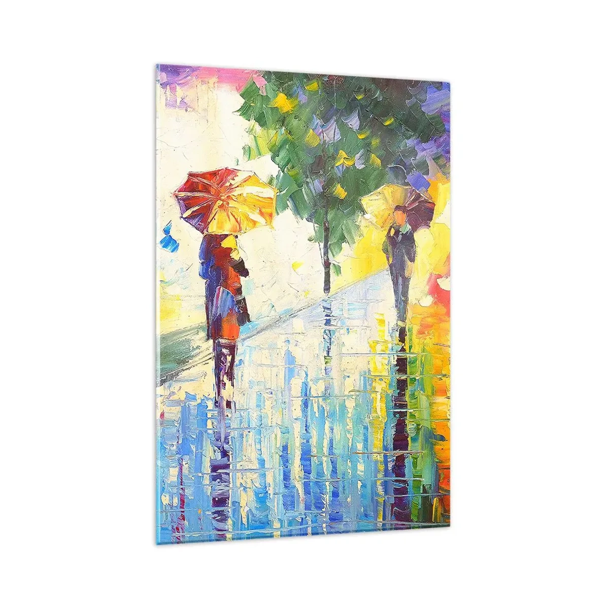 Impression sur verre - Image sur verre - Une promenade avec un parapluie dans un paysage pluvieux coloré - 80x120cm - Et tout est clair - Décoration murale moderne pour le salon et la chambre ARTTOR