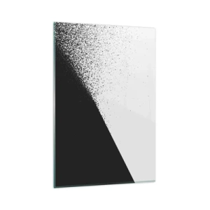 Impression sur verre - Image sur verre - Abstraction minimaliste en noir et blanc avec des points dispersés - 80x120cm - De plus en plus vite, de plus en plus - Décoration murale moderne pour le salon et la chambre ARTTOR