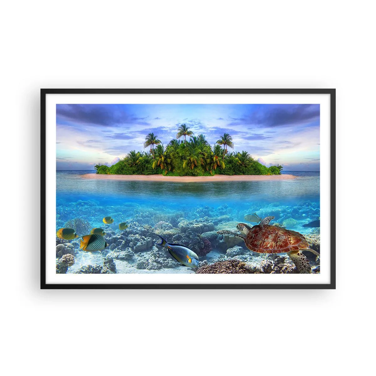 Affiche dans un cadre noir - Poster - L'île céleste vous invite - 91x61 cm