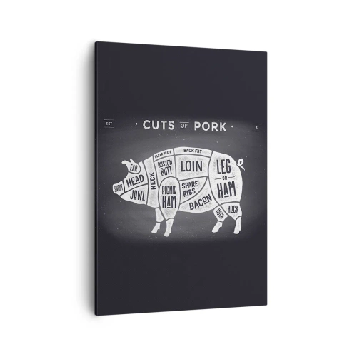 Impression sur toile - Image sur toile - Diagramme des coupes de porc sur fond noir - 50x70cm - L'art de la découpe - Décoration murale moderne pour le salon et la chambre ARTTOR