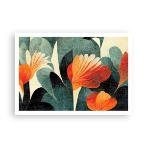 Affiche - Poster - Fleurs aux tons intenses d'orange et de vert - 100x70cm - La chaleur des tropiques et la fraîcheur de la verdure - Décoration murale moderne pour le salon et la chambre ARTTOR