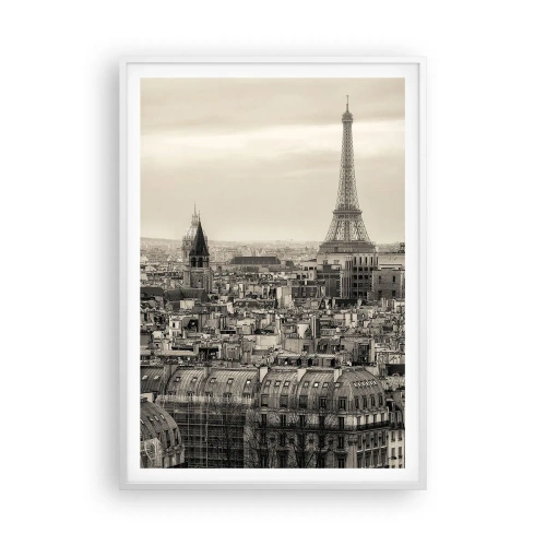 Affiche dans un cadre blanc - Poster - Sur les toits de Paris - 70x100 cm