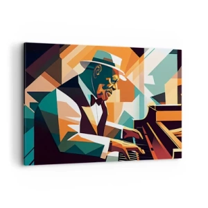 Impression sur toile - Image sur toile - Musicien abstrait jouant du piano dans des couleurs chaudes. - 100x70cm - C’est tout le jazz - Décoration murale moderne pour le salon et la chambre ARTTOR