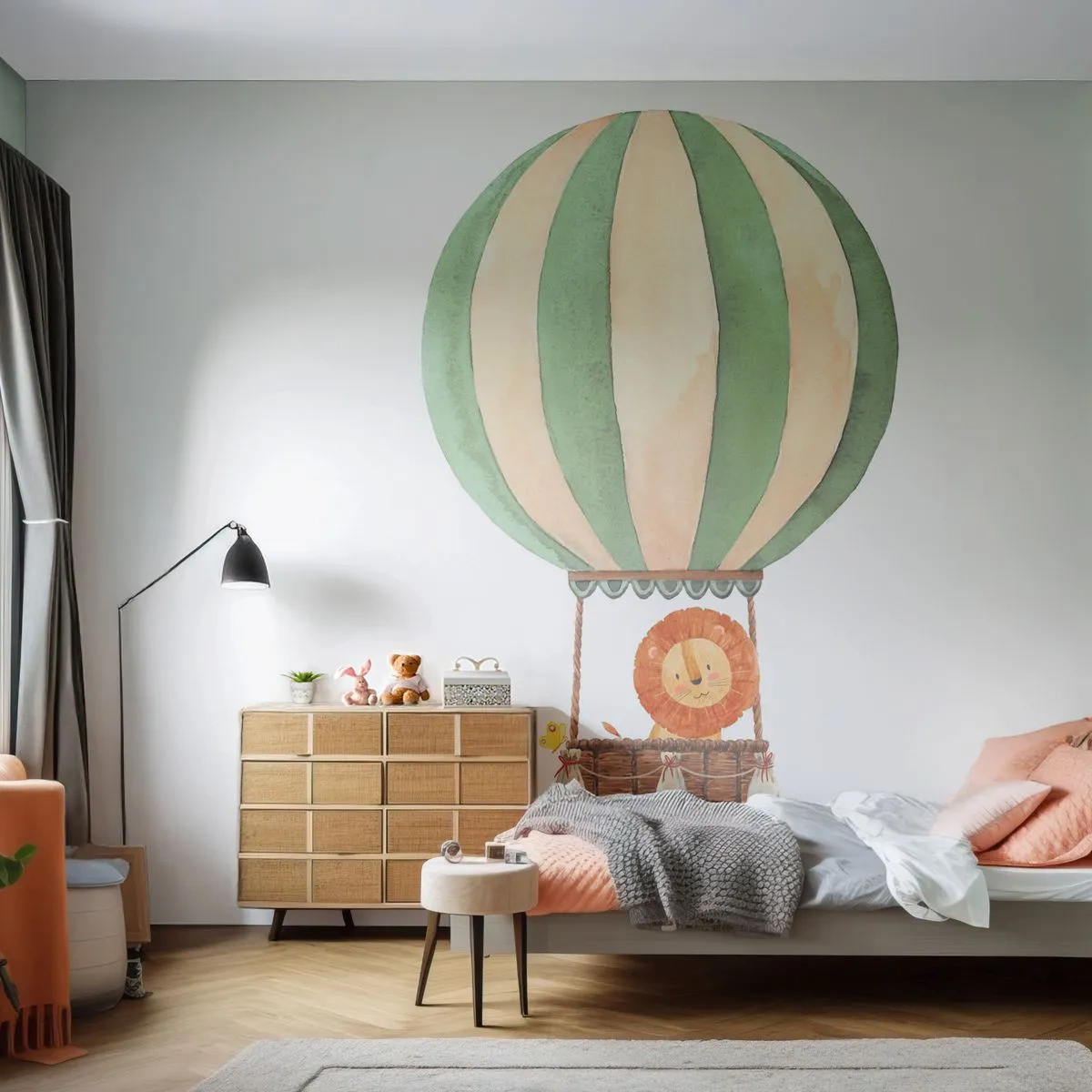 Papier Peint Autocollant Deluxe Sticker - Les voyages de Léon - Ballon, Lion, Enfants - 100x70 cm