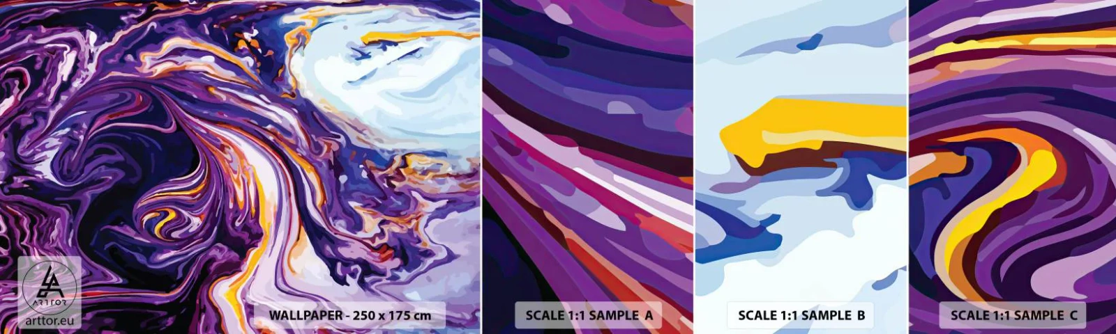 Échantillon De Papier Peint Standard Eco - La courbure de l'espace en violet - Abstraction, Morceau, Modèle moderne - 100x30 cm