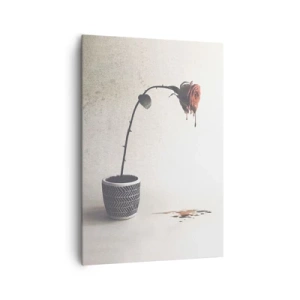 Impression sur toile - Image sur toile - Une rose rouge dans un pot avec des gouttes de colorant sur un fond blanc - 70x100cm - Rosa dolorosa - Décoration murale moderne pour le salon et la chambre ARTTOR