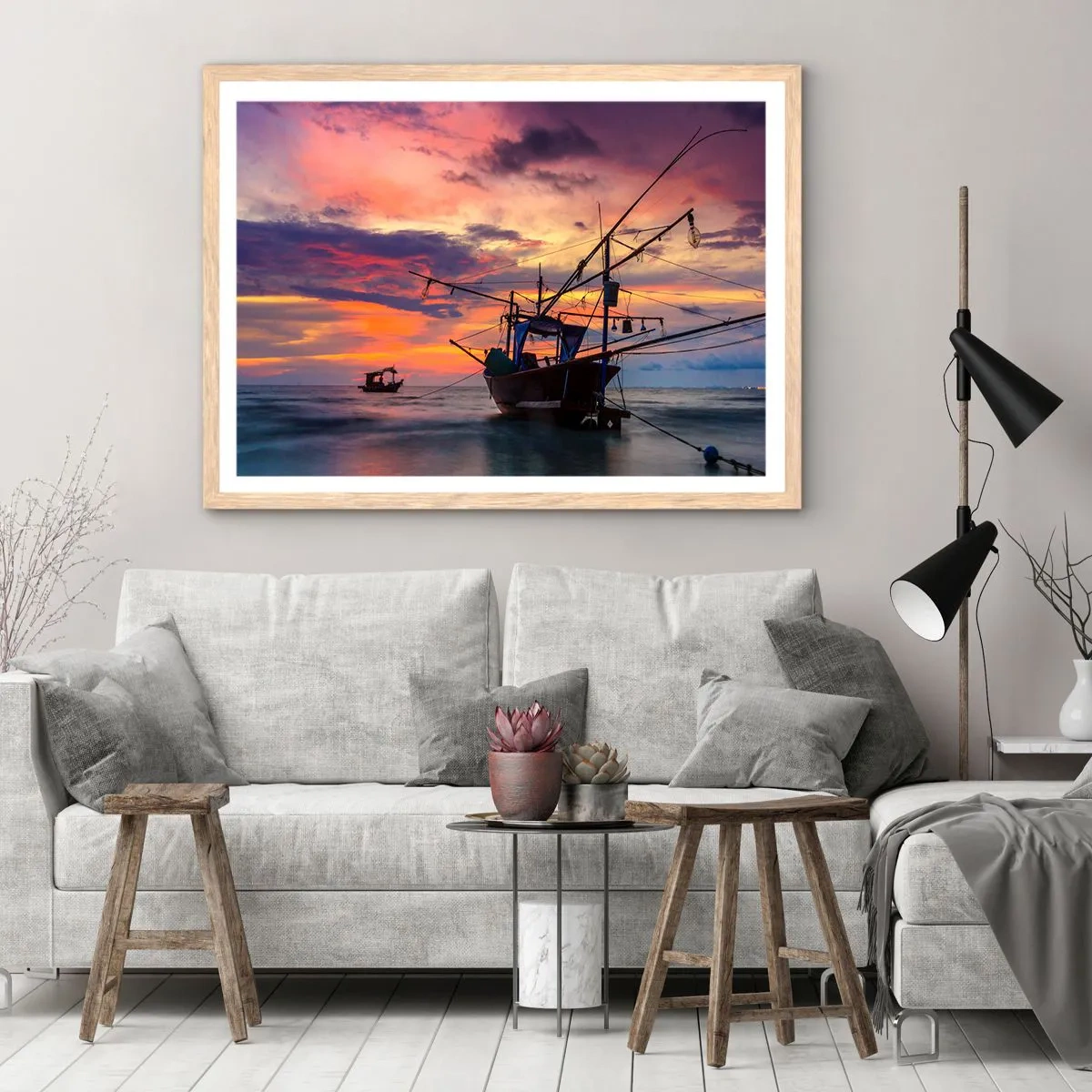 Affiche dans un chêne clair - Poster - Soirée exotique - 100x70 cm