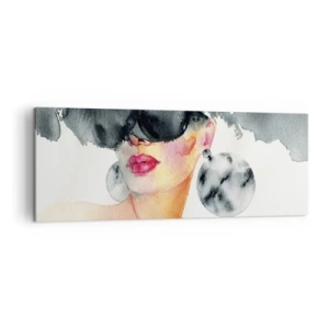 Impression sur toile - Image sur toile - Une femme portant des lunettes élégantes et de grandes boucles d'oreilles - 140x50cm - Secret de l'élégance - Décoration murale moderne pour le salon et la chambre ARTTOR