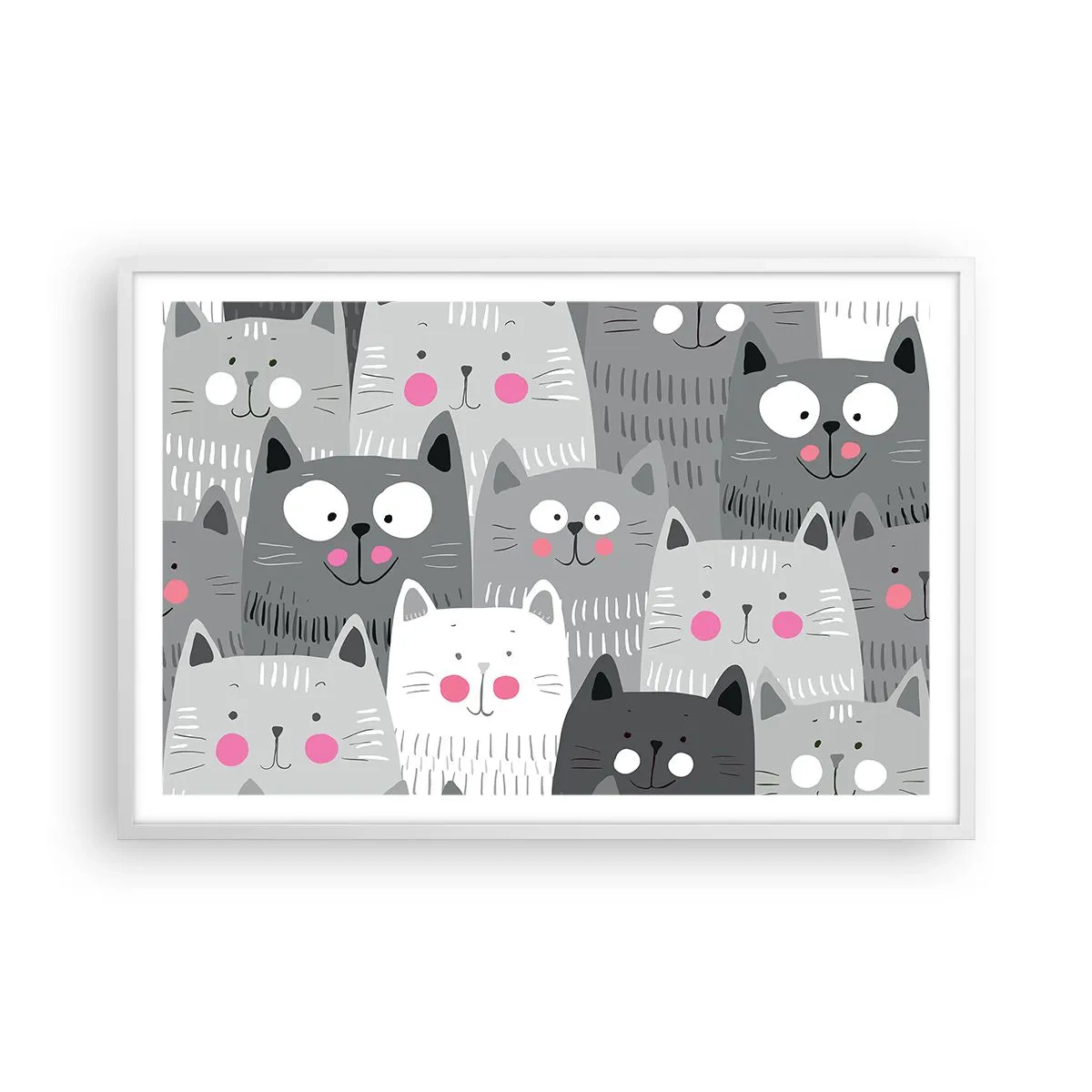 Affiche dans un cadre blanc - Poster - Le monde des chats - 91x61 cm