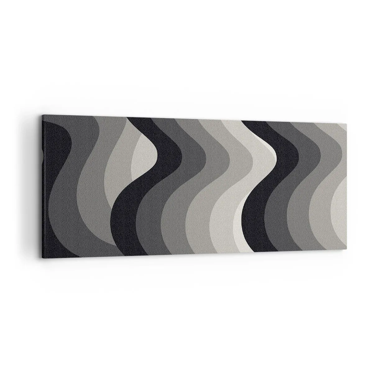 Impression sur toile - Image sur toile - Motifs ondulés noirs et blancs dans des tons de gris - 120x50cm - Vague après vague - Décoration murale moderne pour le salon et la chambre ARTTOR