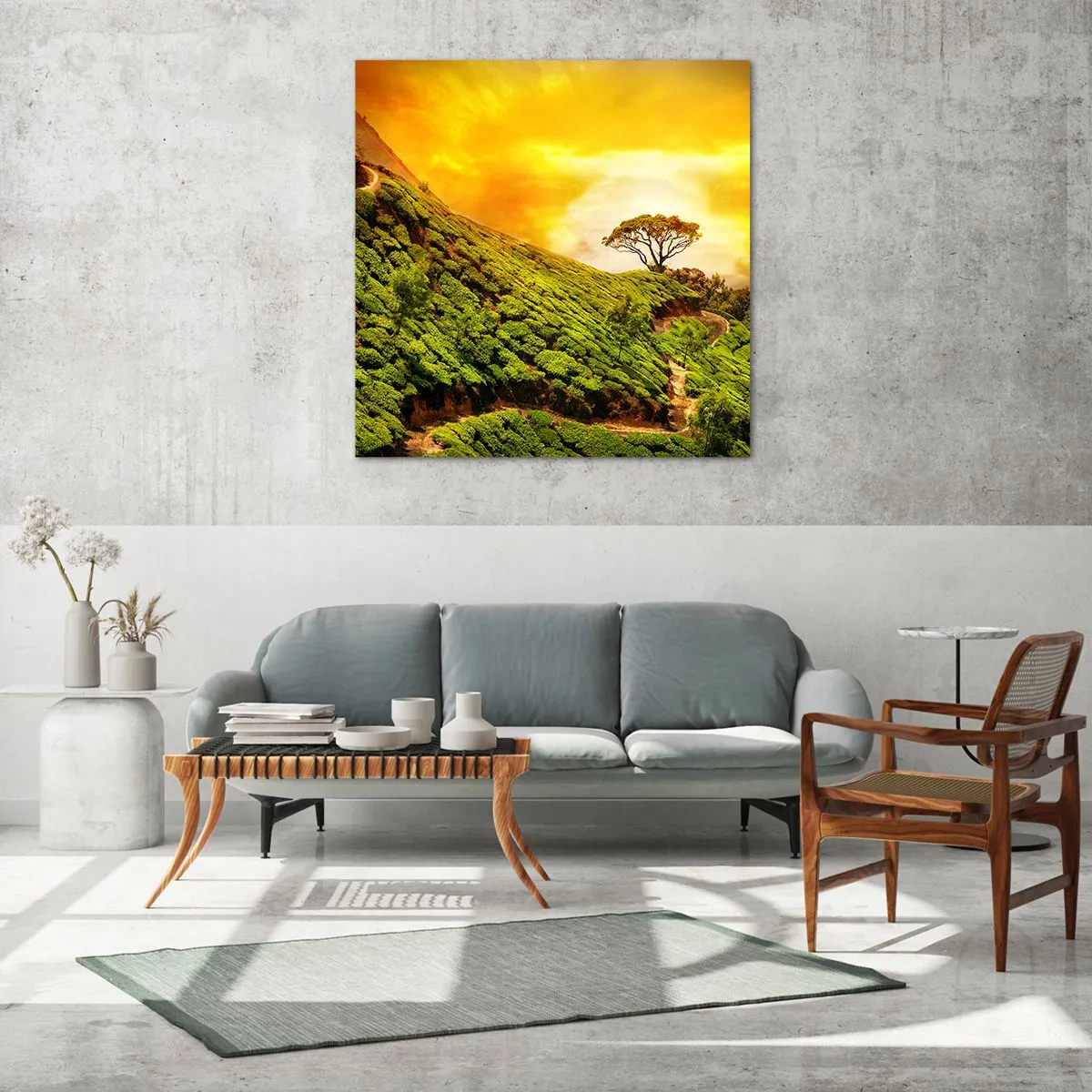 Impression sur verre - Image sur verre - Un chemin sinueux, une pente verte - 40x40 cm