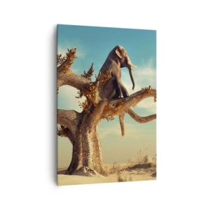 Impression sur toile - Image sur toile - Un éléphant assis sur un arbre dans un paysage surréaliste - 70x100cm - Nouveau point de vue - Décoration murale moderne pour le salon et la chambre ARTTOR