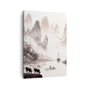 Impression sur toile - Image sur toile - Un paysage pittoresque de style asiatique avec des montagnes brumeuses - 50x70cm - Le quotidien exotique de l'Orient - Décoration murale moderne pour le salon et la chambre ARTTOR